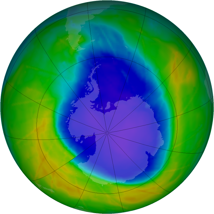 Antarctic ozone map for 20 October 2010